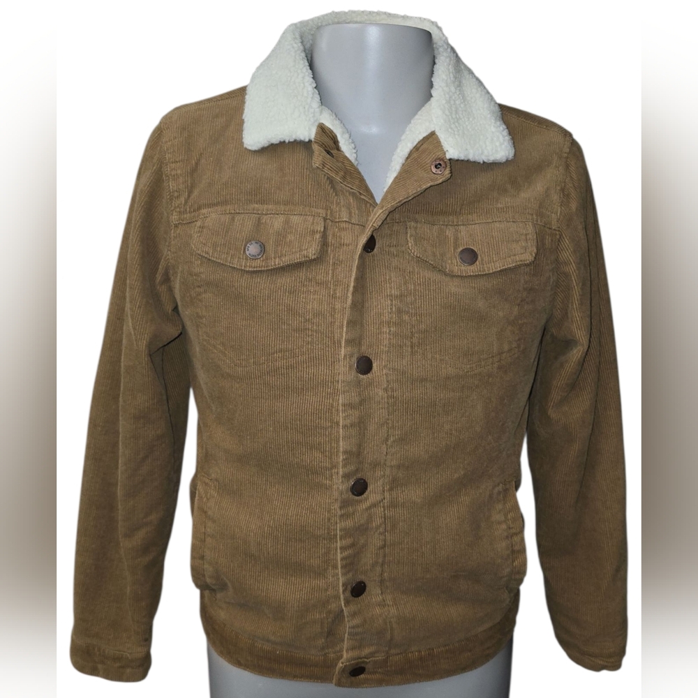 Men's Tan Corduroy Jacket with White Sherpa Lining & Collar